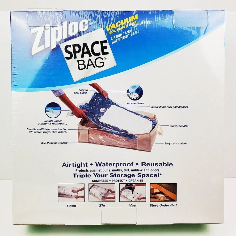 Ziploc Space Bags XL Vacuum 3 Pack (2 Bags, 1 Tote) Airtight Watertight Sealed
